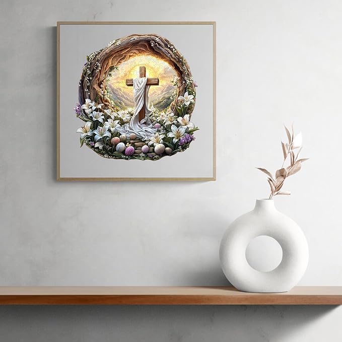 KAAYEE Wooden Puzzles for Adults, 3D Vision Effect Holy Light Cross Wooden Jigsaw Puzzle Unique Shape Wood Puzzle Adult, 3D Effect Flat Puzzle Birthday Family Game (S-8.5 * 8.4 in-100pcs)