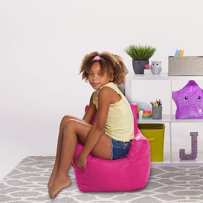 Posh Creations Bean Bag Chair Structured Seat for Toddlers and Kids, Comfy Chair for Gaming, Reading, and Watching TV for Children, Pasadena Chair, Nylon - Pink