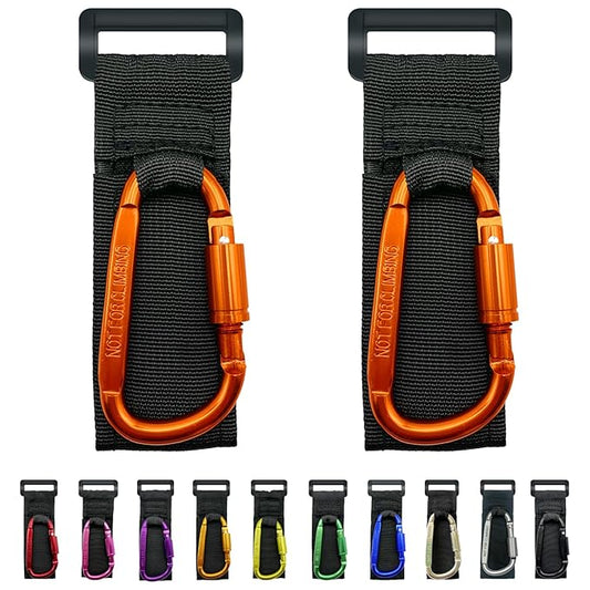 Baby Stroller Hook, Carry 30 lbs per Stroller Carabiner Clip, Adjustable Baby Stroller & Car Seat Hook for Hanging Diaper Bag, Wheelchair,Golf cart, Shopping and Pet Cart(2 Pcs Orange)