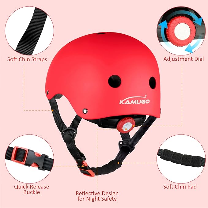 KAMUGO Kids Adjustable Helmet, with Sports Protective Gear Set Knee Elbow Wrist Pads for Toddler Age 2-8 Boys Girls, Bike Skateboard Hoverboard Scooter Rollerblading Helmet Set
