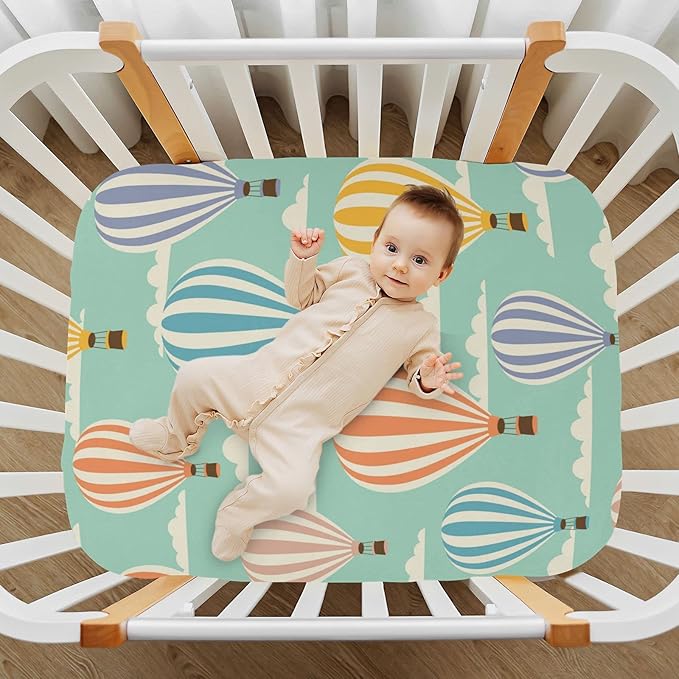 Hot Air Balloon Clouds Crib Sheets for Boys and Girls, Fitted Baby Crib Sheets Soft and Breathable Mini Crib Sheets 52 X 28 X 9 Inches