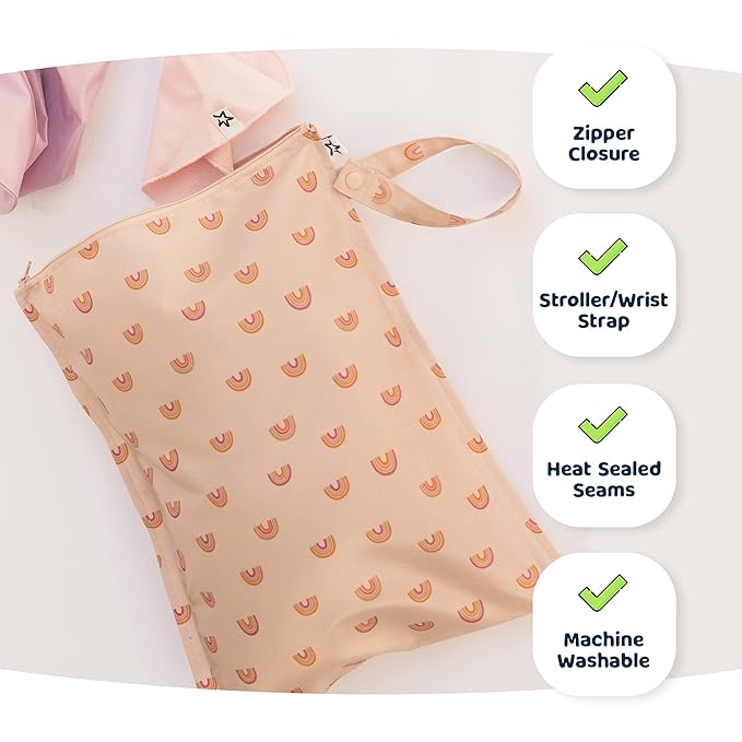 Tiny Twinkle Mess proof Waterproof Wet Dry Bag,2pk Reusable Wet Bags for Swimsuits&Baby Clothes,Leakproof Wet Bag,Waterproof Bag for Travel&Diaper bag,Wet Bags for Baby (Sage, Charcoal)