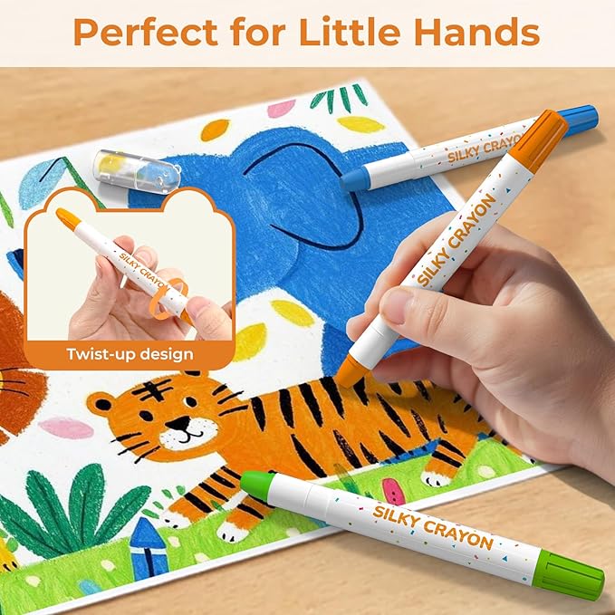 12 Color Twist Crayons for Toddlers 1-3 and Kids 4-8, Non-Toxic Washable Crayons 2-4, Ultra-Silky Easy-Grip Art Supplies, Ideal Coloring Gift for Boys and Girls