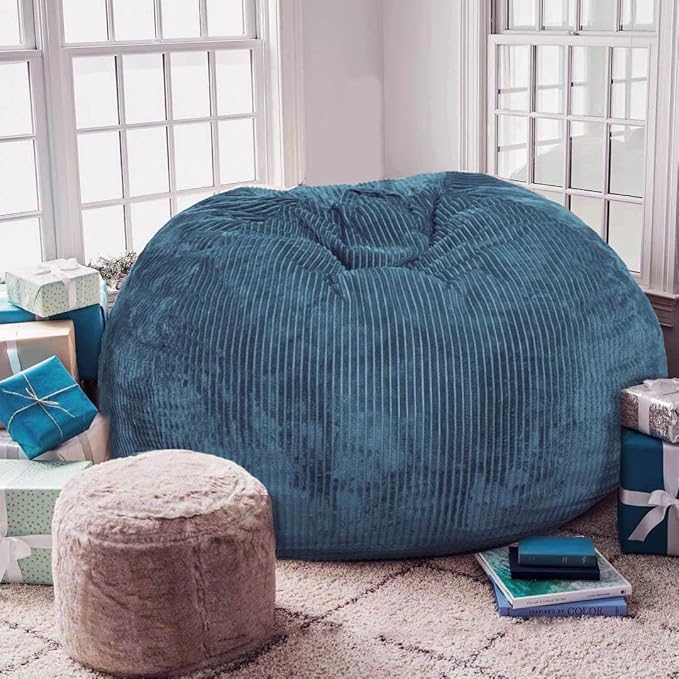 2 Pcs Classic Bean Bag Chair, with Faux Rabbit Fur Cover for Teens and Kids, Memory Foam Bean Bag Chairs, Ultra Soft Faux Fur Fabric, 2.5 feet Round Fluffy Bean Bag Sofa