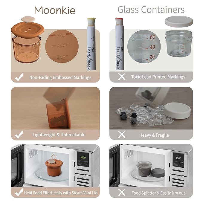 Moonkie Silicone Baby Food Containers | 4 oz Baby Food Storage Jars with Airtight Lids | Reusable Baby Food Jars, Freezer,Microwave and Dishwasher Safe, Perfect for Infant & Toddler