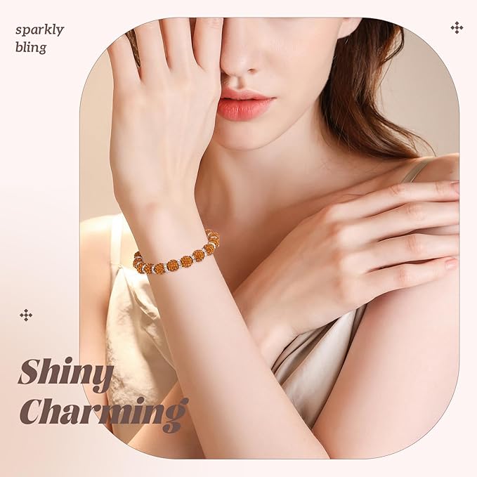 105pcs 10mm Rhinestone Beads for Jewelry Making, Golden Shiny Round Disco Ball Beads Bulk, Sparkle Crystal Clay Christmas for Bracelet Baseball Necklace Earring Crafting and DIY