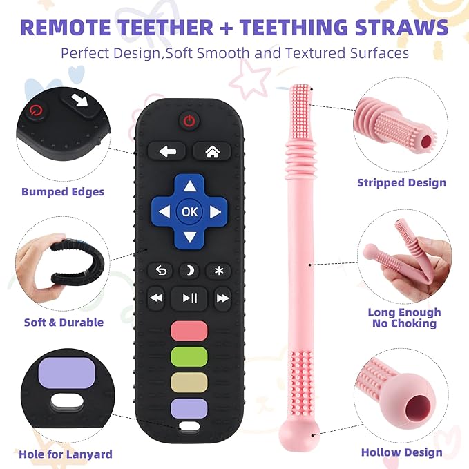 Teething Toys for Babies 0-6 6-12 12-18 Months Bpa Free Teething Sticks and Remote Teether for Babies Baby Sensory Chew Toys for Infants 0-18 Months