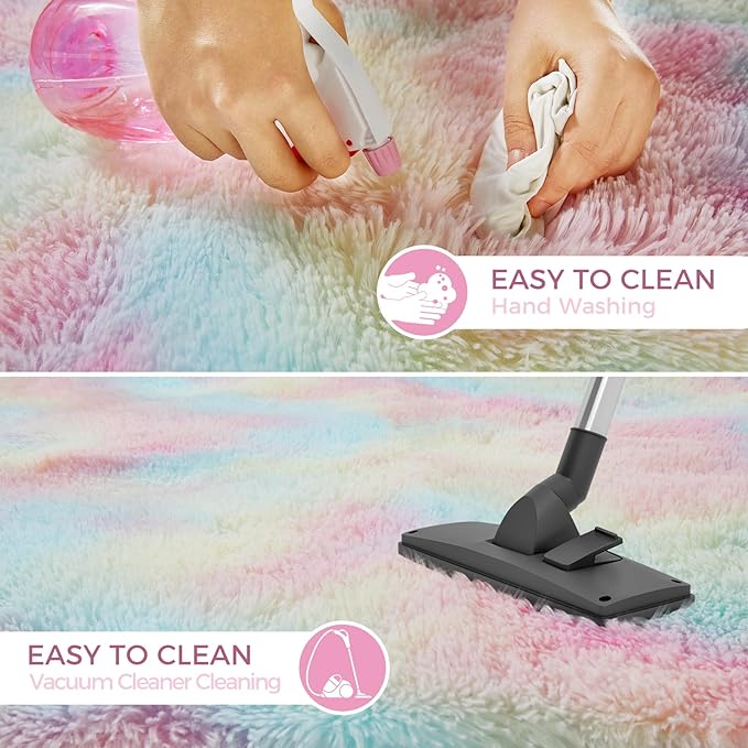 Ultra Soft Rug for Living Room, 4X6 Fluffy Shag Area Rug for Bedroom, Modern Shaggy Carpets Fuzzy Rug for Teens Dorm Nursery Home Decor Aesthetic, Upgrade Anti-Skid Durable, Rainbow