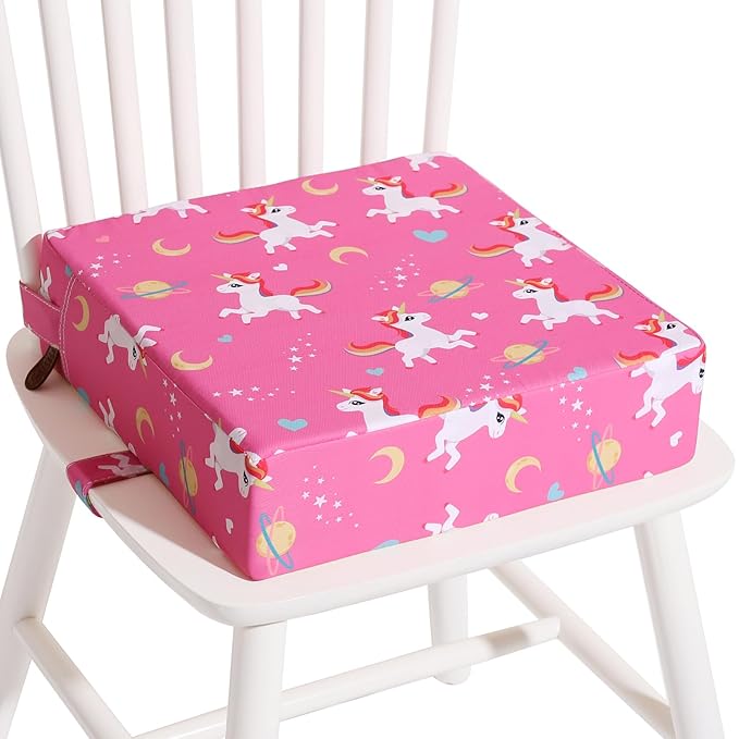 Toddler Booster Seat for Dining Table, Stronger Support Booster Seat for Table Washable 2 Safer Straps Non-Slip Bottom Portable for Kids Baby Increasing Cushion for Travel Home