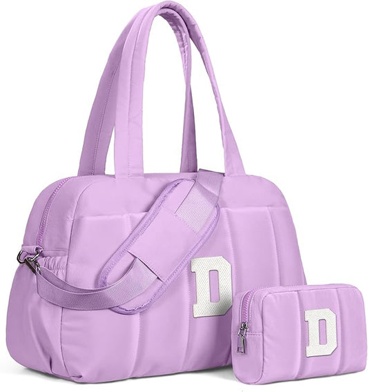 Initial Duffle Bag, Carry On Bags for Women，Gifts for Granddaughter-Overnight Bag with Wet Pocket，Lightweight Travel Bags Personalized Gym Tote with Makeup Pouch
