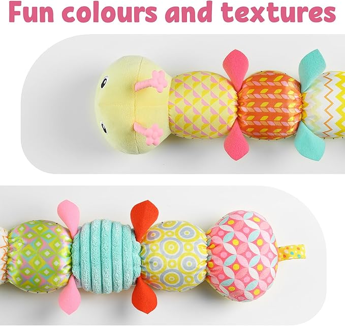 LIGHTDESIRE Baby Toys Musical Caterpillar,Infant Toys Stuffed Animal Toys with Ruler Design and Ring Bell,Baby Teething Toys for Tummy Time Newborn Boys Girls 0 3 6 12 Months(Yellow)