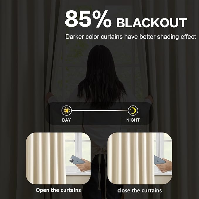 KEQIAOSUOCAI Pleated Blackout Curtains 95 inch Length - Solid Memory Pleated Drapes Light Reducing Ceiling Floor Panels for Living Room Bedroom Window (Cream Beige, 2 Panels,60 by 95)