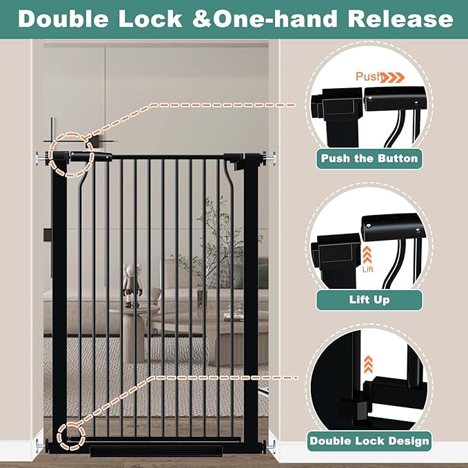 40.5" Extra Tall Baby Gate for Doorways, 49.2"-54.7" Extra Wide Pet Gate Pressure Mounted, 1.37" Narrow Space Puppy Dog Barrier Indoor, No Drill Safety Child Gate, No Climb Fence Black
