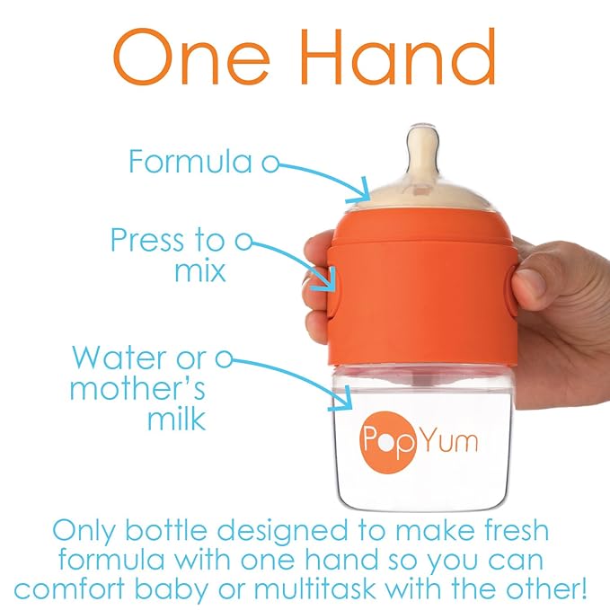 PopYum 5 oz Orange Anti-Colic Formula Making/Mixing/Dispenser Baby Bottles, 2-Pack with #1 Slow Flow Nipples, 150 ml, BPA-Free, Natural Latch