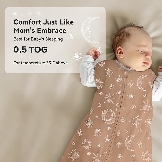 Baby Sleep Sack 18-24 Months 3 Pack 100% Cotton Lightweight 0.5 TOG Wearable Blanket Baby Sleep Bag with 2-Way Zipper for Toddler Beige