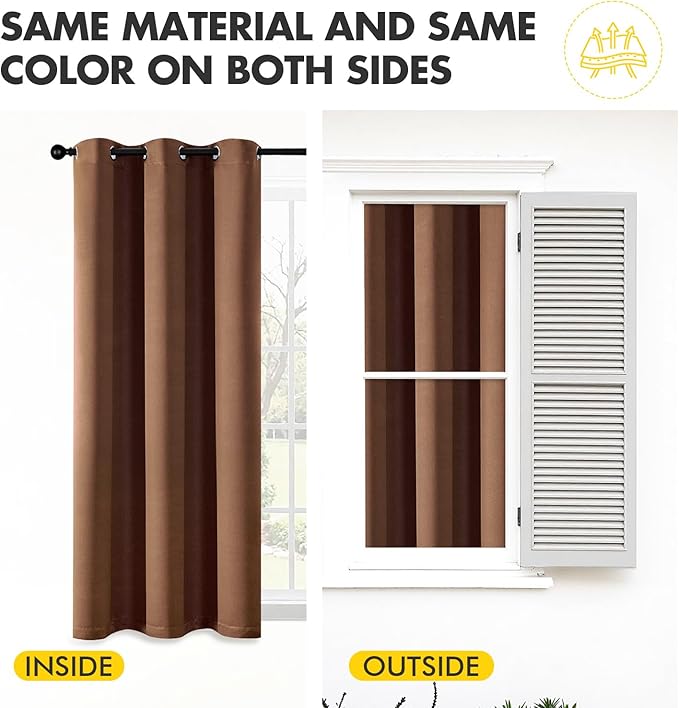 MIULEE Blackout Curtains for Bedroom Living Room 96 Inches Long 2 Panels, Thermal Insulated Room Darkening Drapes Solid Grommet Noise Reduction Light Blocking Window Treatments 40x96 Inch Mocha Brown