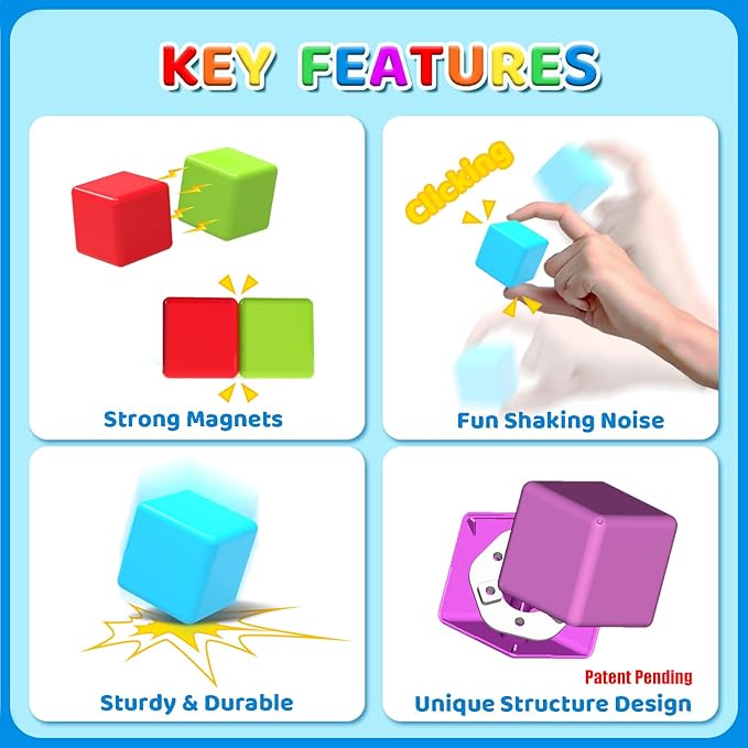 Magnetic Building Blocks Large, 1.65 inch Magnetic Stacking Cubes for Toddlers, Sensory & Montessori Toys for Boys & Girls 1 2 3 Years Old (12 PCS)