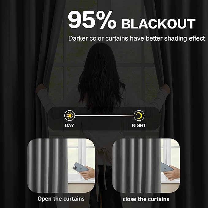 KEQIAOSUOCAI Blackout Bedroom Curtains 63 Inches Long, Thermal Insulated Short Pinch Pleated Vertical Drapes for 62 Inch Home Office/Bay Windows/Basement(Grey,40"x63"x2 Panels)