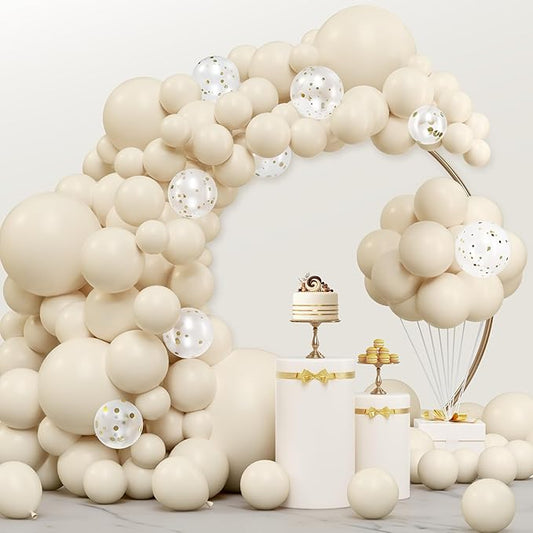 JOYIN 150 Pcs Sand White Balloons, Different Sizes 18 12 10 5 Inch Sand White Latex Balloon Arch Kit with Instruction for Birthday Party Graduation Wedding Holiday Decoration