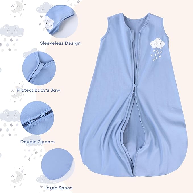 Yoofoss Baby Sleep Sack 0-6 Months Baby Wearable Blanket 100% Organic Cotton 2-Way Zipper TOG 0.5 Toddler Sleeping Sack 3, Lightweight Sleep Sacks for Babies
