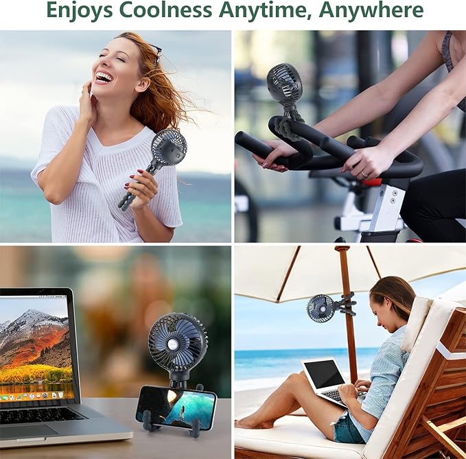 snawowo Mini Handheld Personal Portable Fan, Baby Stroller Fan, Car Seat USB or Battery Powered, with Flexible Tripod Clip on Student Bed Desk Bike Crib Treadmill Camping Traveling(Dark Blue)