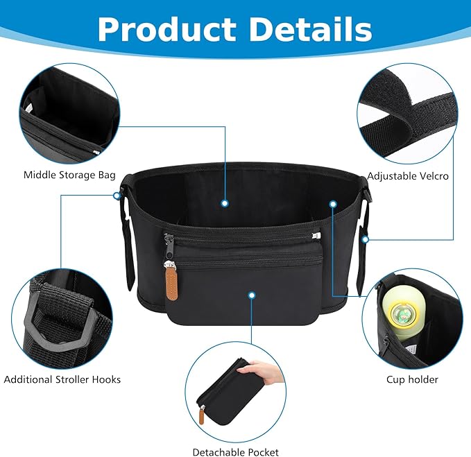 Accmor Universal Stroller Organizer with Detachable Phone Bag, Stroller Bag Caddy Organizer Stroller Accessories for Uppababy, Baby Jogger, Nuna, Doona, Britax Strollers