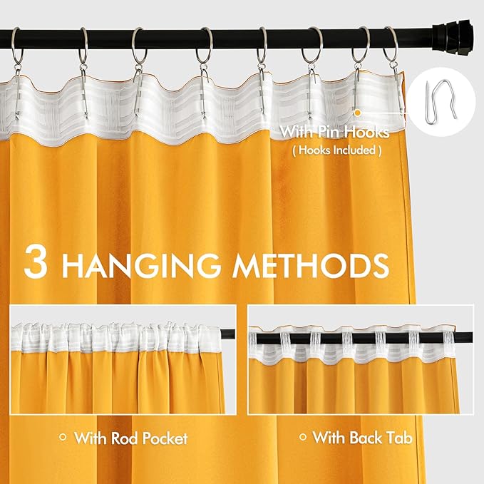 MIULEE Yellow Back Tab Blackout Curtains 84 Inch Length 2 Panels Set for Living Room Bedroom Privacy, Rod Pocket/Pinch Pleat Thermal Insulated Room Darkening Pleated Light Blocking Drapes