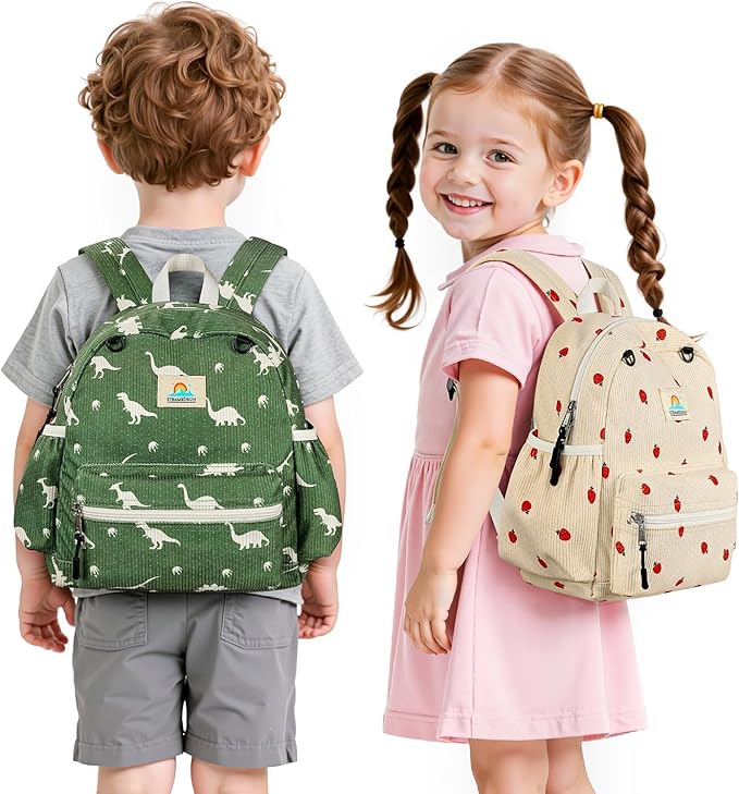 Corduroy Toddler Backpack for Girls 2-4: Kids backpack for Boys Girls - 12 inch Preschool Kindergarten Backpacks - Strawberry