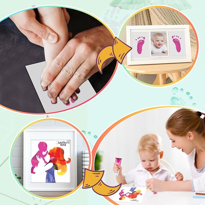 75ml Pink Baby Hand and Footprint Ink Kit, Baby Handprint Footprint Paint for Newborn Keepsake, Dog Cat Paw Print Kit, Washable, Non Toxic Acid-Free, Safe Gentle for Ideal New Mom Gifts