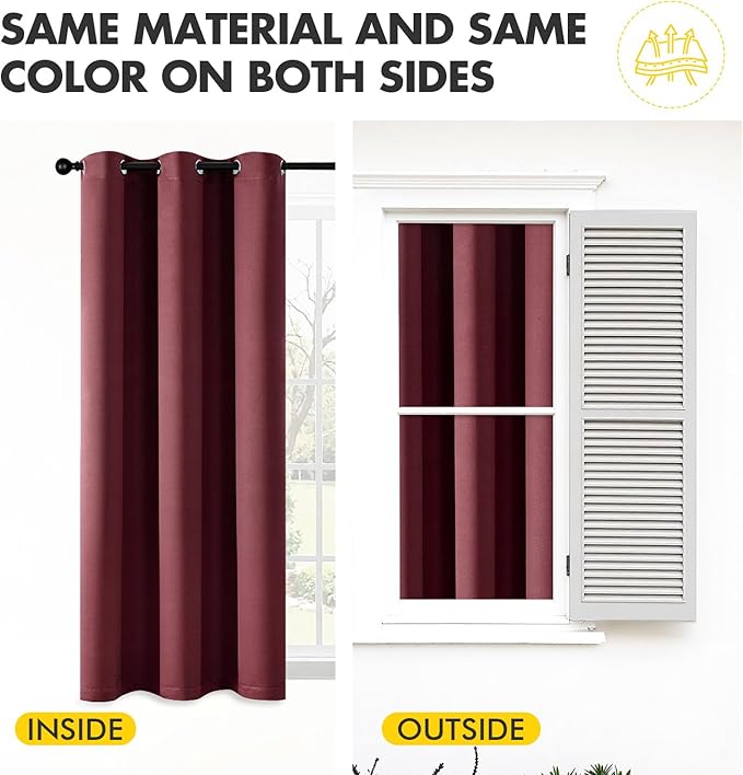 MIULEE Burgundy Red Blackout Curtains - Thermal Insulated Bedroom Curtains Room Darkening Drapes for Living Room Kitchen Christmas Grommet Top Window Treatment, 40 x 45 Inches Long, 2 Panels
