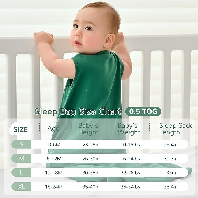 JELLYMONI Baby Sleep Sack 6-12 Months 100% Cotton Wearable Blanket, 0.5 TOG Soft Lightweight Toddler Sleeping Sack 3 Pack 2-Way Zipper Newborn Sleep Sacks