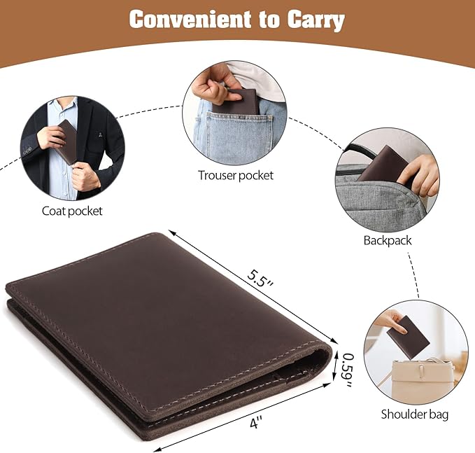Jack&Chris Leather Passport Holder, Handmade Passport cover, Travel Wallet Cover Case for Men and Women, Leather Travel Documents Organizer Protector, JC107