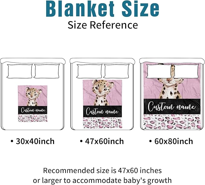 Custom Name Crib Bedding Set - Pink Leopard Theme, Personalized Nursery Bedding 3-Piece Set– Soft Blanket, Fitted Sheet, Changing Pad Cover – for Newborns Girls Nursery Gifts