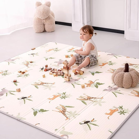 Baby Play Mat 71x79 Inch, 2 in 1 Fabric & XPE Dual-Sided Design Foldable Play Mats for Babies and Toddlers, Waterproof & Anti-Slip Baby Mat for Floor, Portable Baby Foam Crawling Mat with Travel Bag