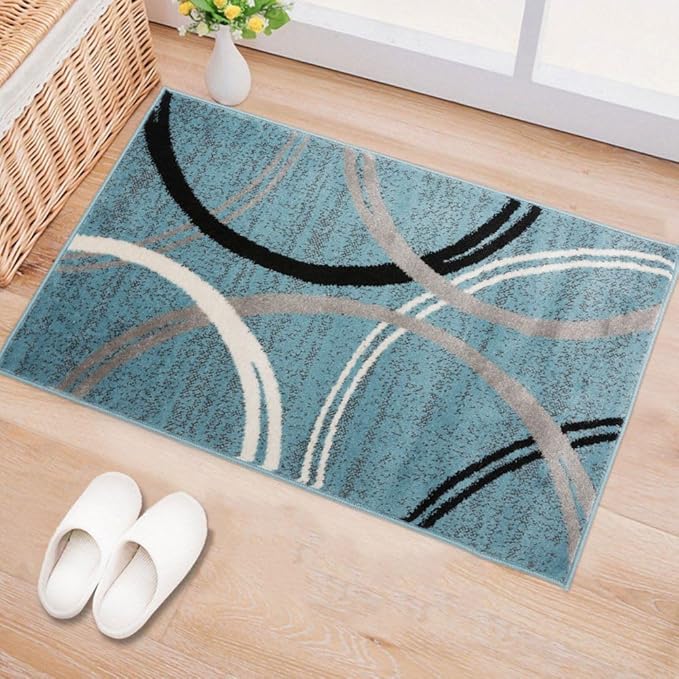 Rugshop Modern Wavy Circles Design Area Rug 2' x 3' Blue
