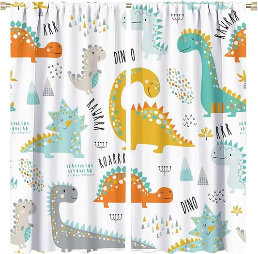Dinosaur Curtains for Kids Boys Girls Home Decor Childish Cute Dino Animals Print Pattern Rod Pocket Blackout Window Drapes for Nursery Baby Bedroom Playroom W21xL54in 2 Panels