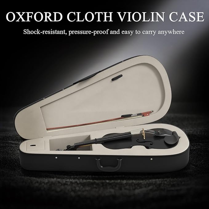 3/4 Violin Kit, Beginner Violin for Kids, Students, Complete Kids Violins Set with Case, Bow, Rosin, Ideal for Kids Violinss Beginner Ages 9-12, Black