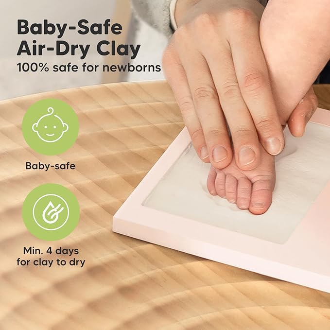 Baby Hand and Footprint Kit - Clay Handprint Keepsake Frame, Newborn Nursery Picture Frame, Personalized New Mom Gifts for Baby Shower & Registry (Petal Pink)
