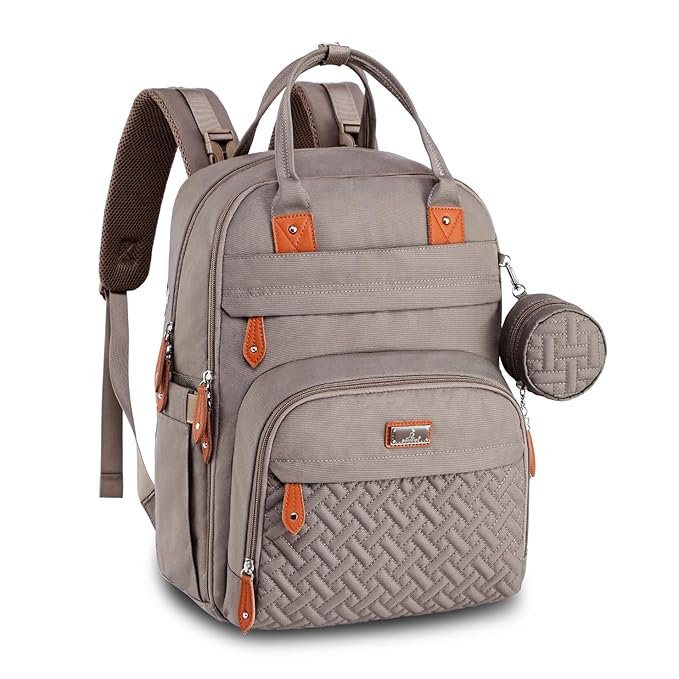 BabbleRoo Diaper Bag Backpack - Baby Essentials Travel Tote - Multi Function Waterproof Diaper Bag, Travel Essentials Baby Bag with Changing Pad, Stroller Straps & Pacifier Case - Unisex, Khaki