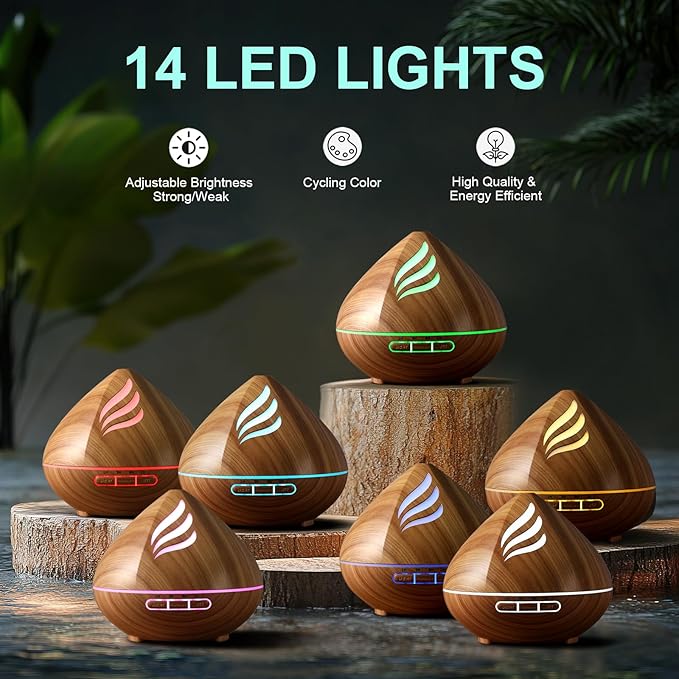 Essential Oil Scent Diffuser: 500ML Aroma Diffuser with Remote Control, Large Fragrance Aromatherapy Diffuser for Bedroom Home, Mist Humidifier with 14 Colors LED Lights and waterless Auto-Off