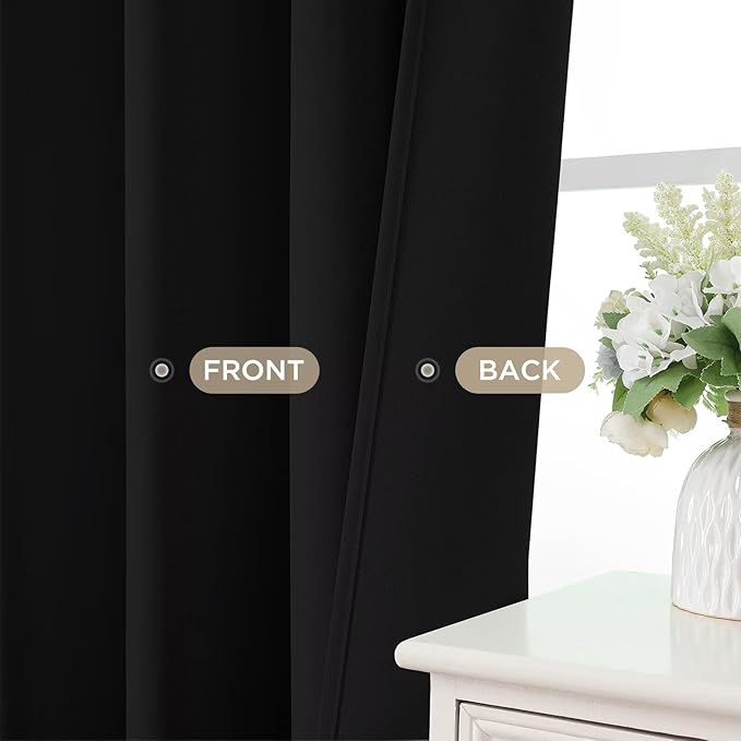 Joydeco 72 Inch Blackout Curtains for Bedroom, Black Out Curtains 72 Inch Long, Room Darkening Curtains & Drapes for Living Room Window Rod Pocket Back Tab (W52 x L72 Inch, Black)