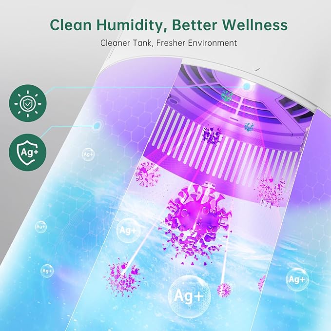 MistFree Smart Humidifier for Bedroom, Evaporative Humidifier No White Dust, Auto Humidity & APP Control, 3L Water Tank Easy to Clean, Sleep Mode, Timing, Humidifiers for Nursery/Baby(White)