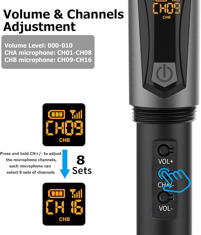 Aveek Wireless Microphone for Karaoke, 2.4GHz Rechargeable Karaoke Microphone(Work 10hs), for Speaker, Karaoke Machine,Church, Speech, Wedding, Party Singing, Grey,1 Pack