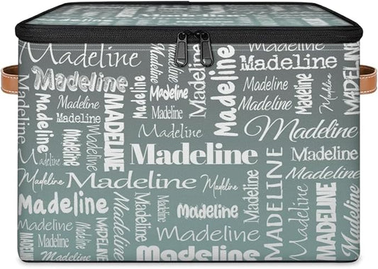 Custom Storage Basket with Name, Personalized Storage Bins with Zipper Lid, Foldable Fabric Storage Box Large capacity with Handle Gradient Grey Green