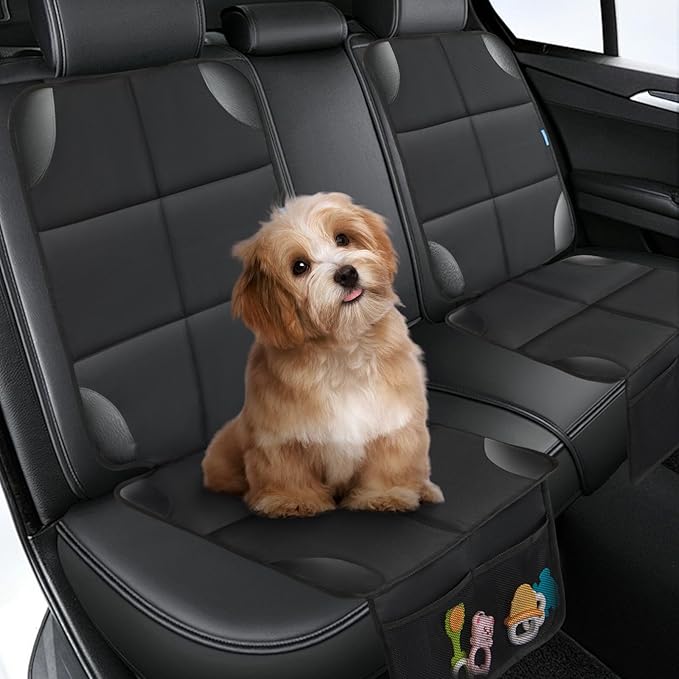 Car Seat Protector for Child Carseat, 2 Pack Protect Car Seat Cover for Baby with Thickest Padding and Non-Slip Padded Backing Mesh Pockets Kids Pets Car Back Seat Protectors(Black)