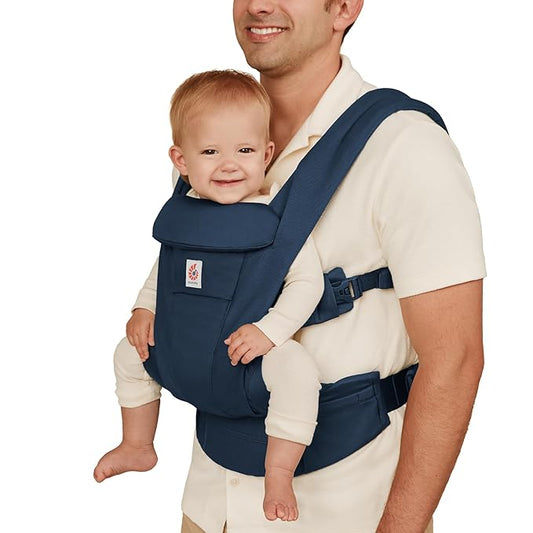 Ergobaby Omni Deluxe Baby Carrier Newborn to Toddler - Breathable Baby Carriers for Summer - All-Position Carrier with Enhanced Lumbar Support & Airflow (7-45 Pounds), Cotton, Midnight Blue