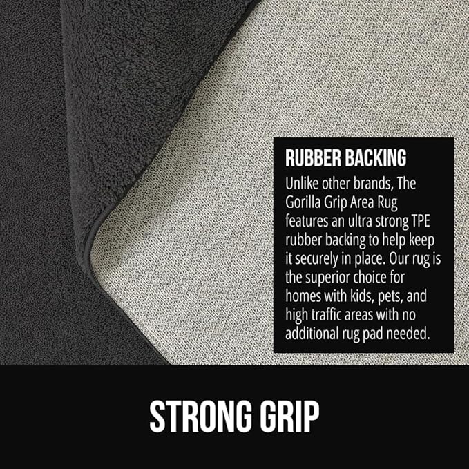 GORILLA GRIP Ultra Soft Washable Area Rug, 5x7, Stain and Slip Resistant Plush Thick Carpet for Bedroom Living Room, No Shed Floor Rugs, Pet Friendly, Dorm Essentials, Nursery Home Decor, Dark Gray