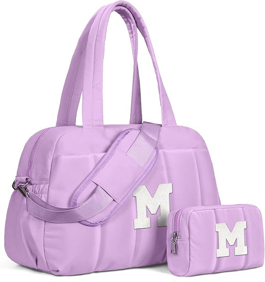 Gift Idea for Women Her-Initial Duffle Bag, Carry On Bags for Women，Overnight Bag with Wet Pocket，Lightweight Travel Bags Personalized Gym Tote with Makeup Pouch