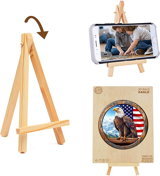 KAAYEE Wooden Puzzles for Adults, 3D Vision Effect Bald Eagle Wooden Jigsaw Puzzle Unique Shape Wood Puzzle Adult, 3D Effect Flat Puzzle Birthday Gifts Family Game (L-13.4 * 13.4in-300pcs)