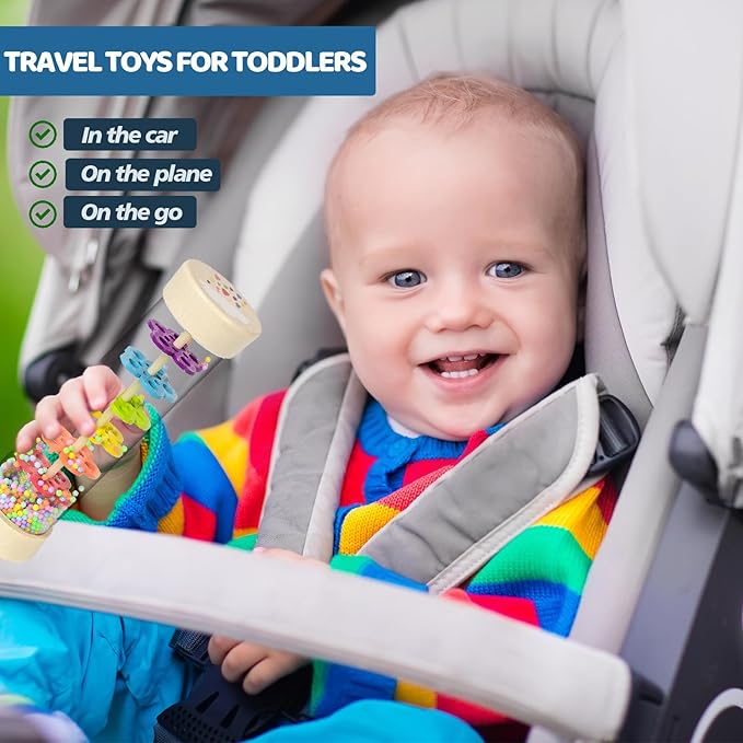 Rain Stick, Montessori Baby Toys for 6-12 Months 1 Year Old, Baby Rattle Wooden Sensory Toys, 7.7” Rainmaker Infant Musical Toy - Gifts for 6 7 8 9 12 Month Old Newborn Boys Girls Toddlers